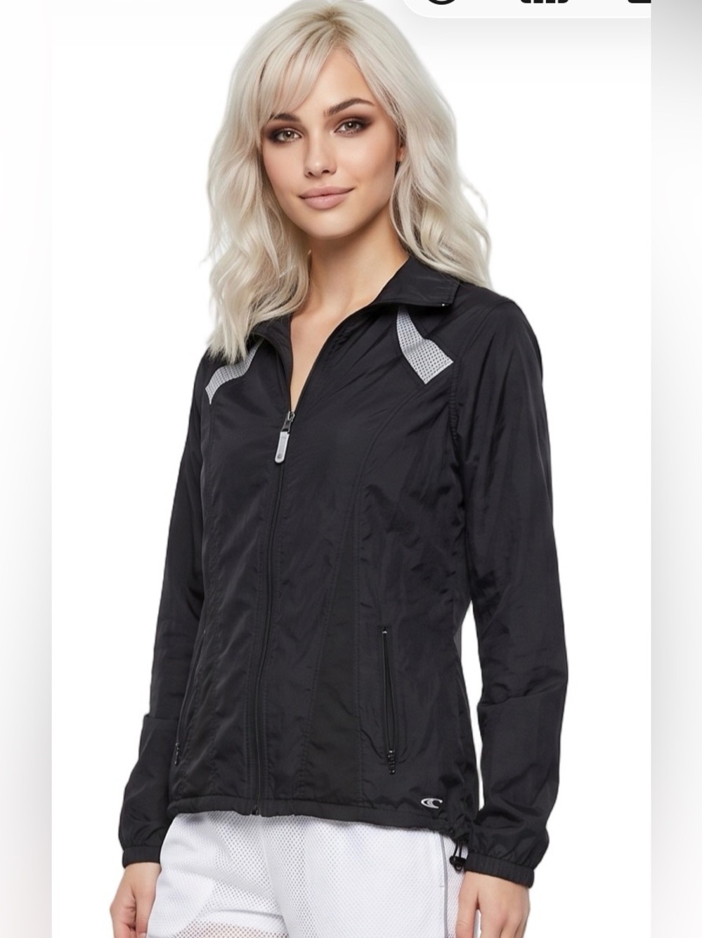 O’NEILL Black Lightweight Hooded Long sleeve Zip front Jacket Windbreaker LG
